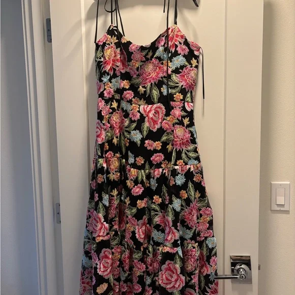 Dress the Population | Dresses | Dress The Population Black Midi Dress With  Pink Blue Green Floral L | Poshmark